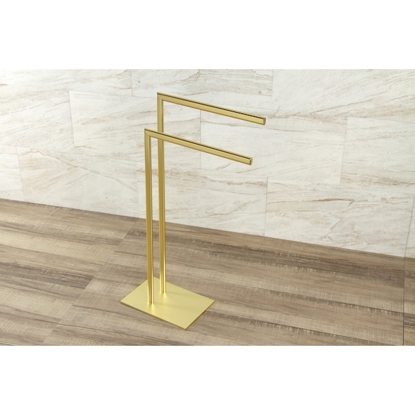 Pedestal Dual Towel Rack, Brushed Brass